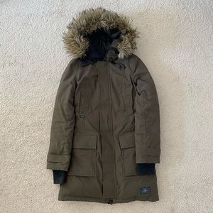 Aritzia TNA Bancroft Hooded Down Parka, Dark Olive, XS